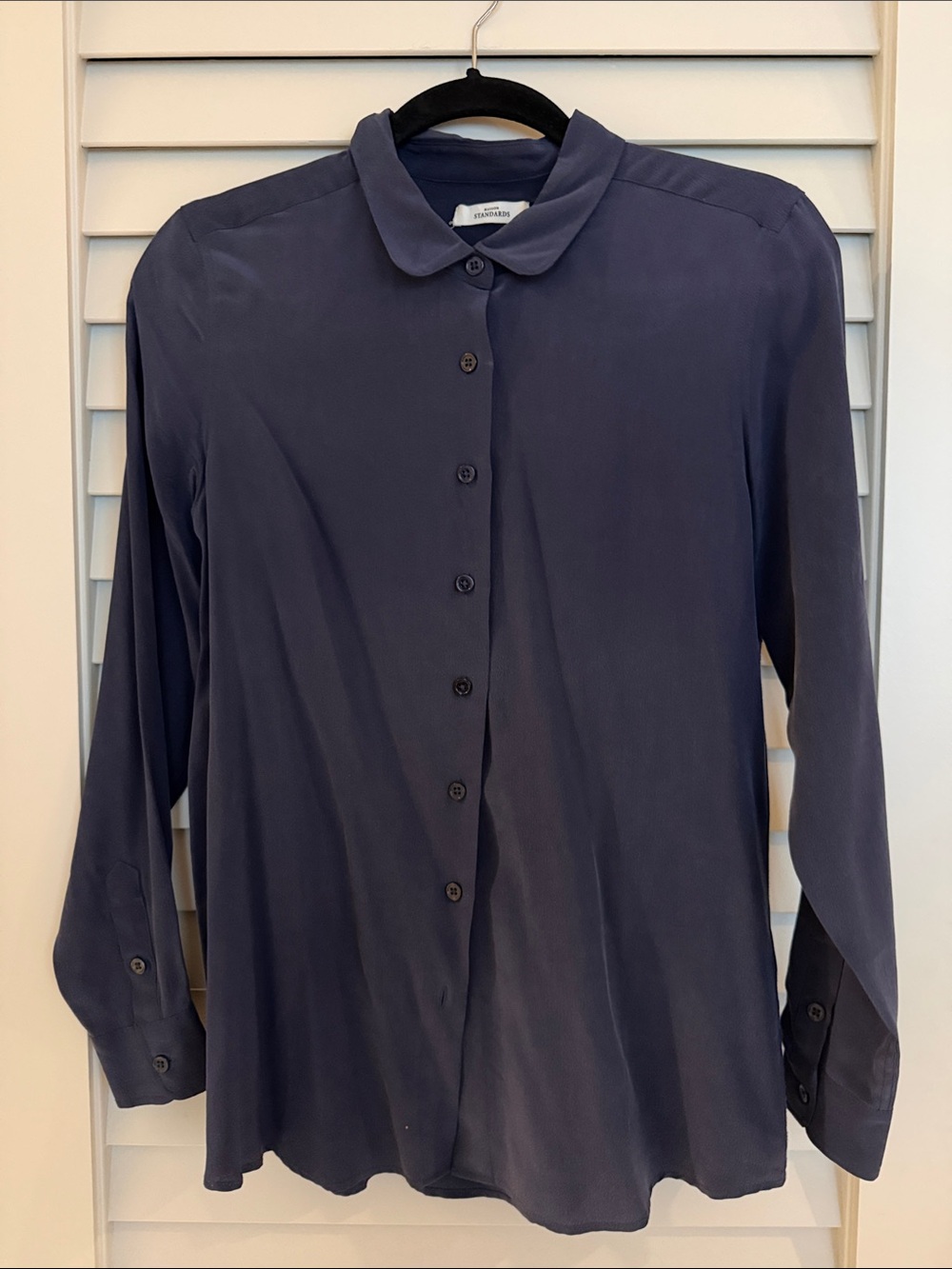 Maison Standard Navy Silk Button-Up Shirt - Classic round collar XS